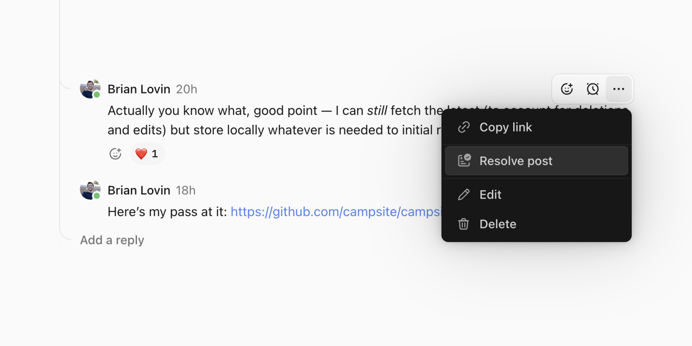 resolve a post from a comment
