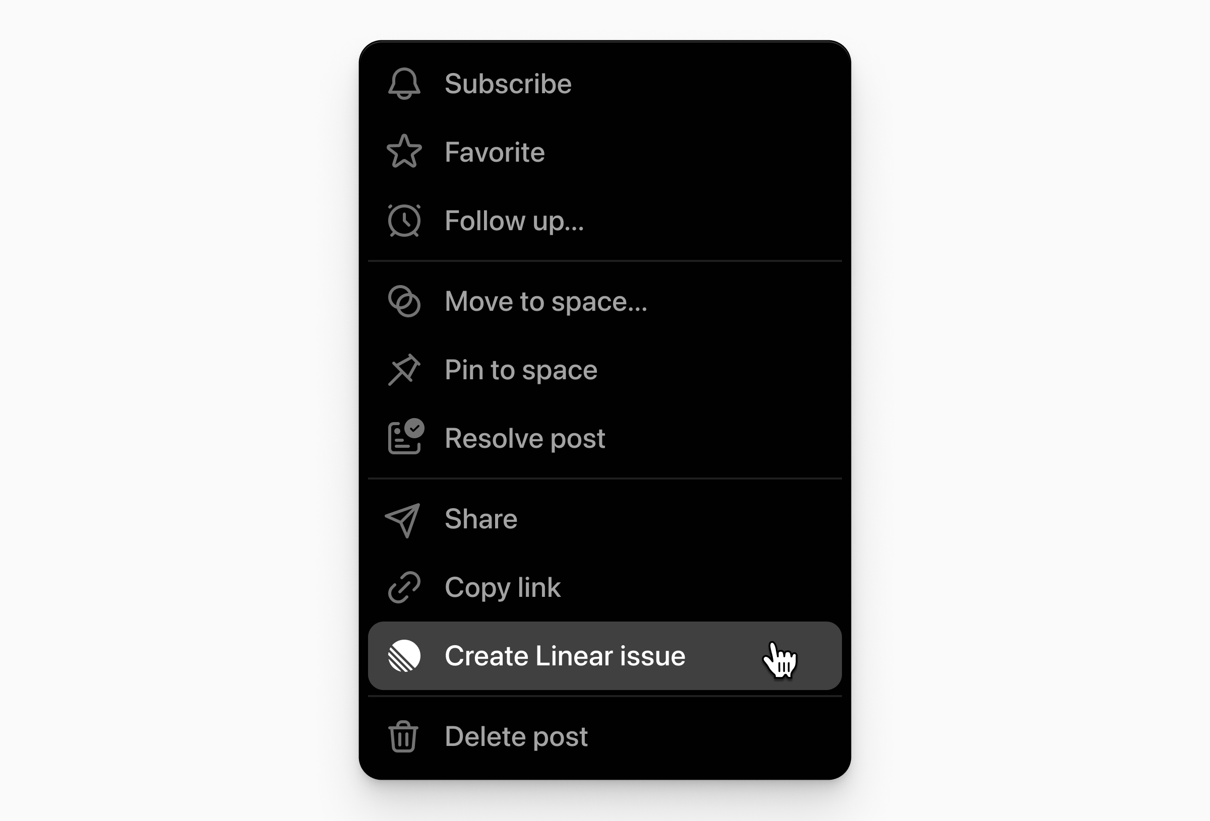 Create a Linear issue from the post menu